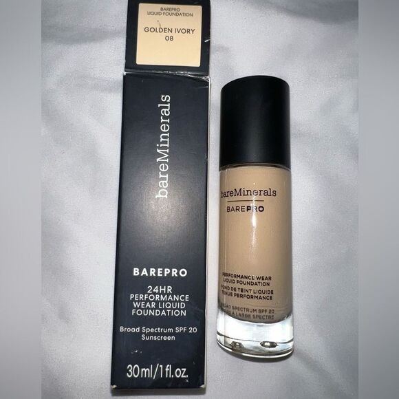 NIB-BARE MINERALS BARE PRO Performance Wear Liquid Foundation SPF20 Golden Ivory - Picture 4 of 5